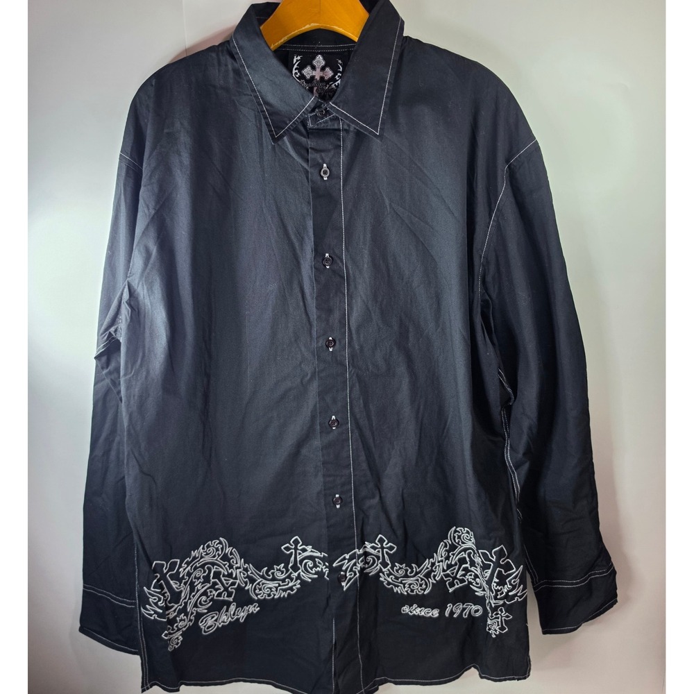 Vtg Brooklyn Xpress Shirt Mens L Black Embroidered Cross Big Back Logo Y2K